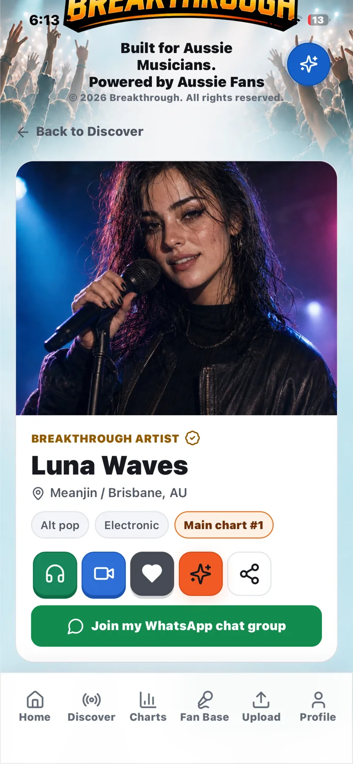 Luna Waves artist profile in Breakthrough